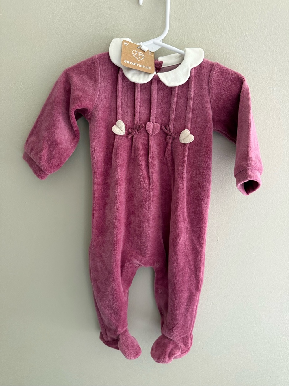 NWT Mayoral Ecofriends Baby Girl Mauve Velour Heart Coverall One-Piece - 3 mos
